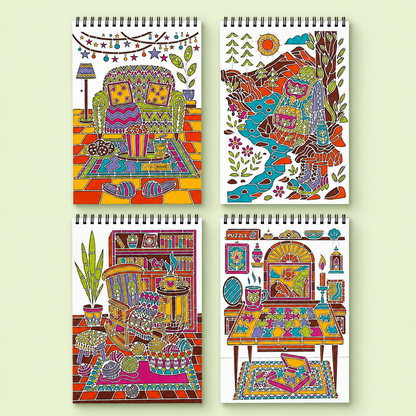 Trace-By-Groove Guided Flow Art Coloring Pad with Double-Sided Markers