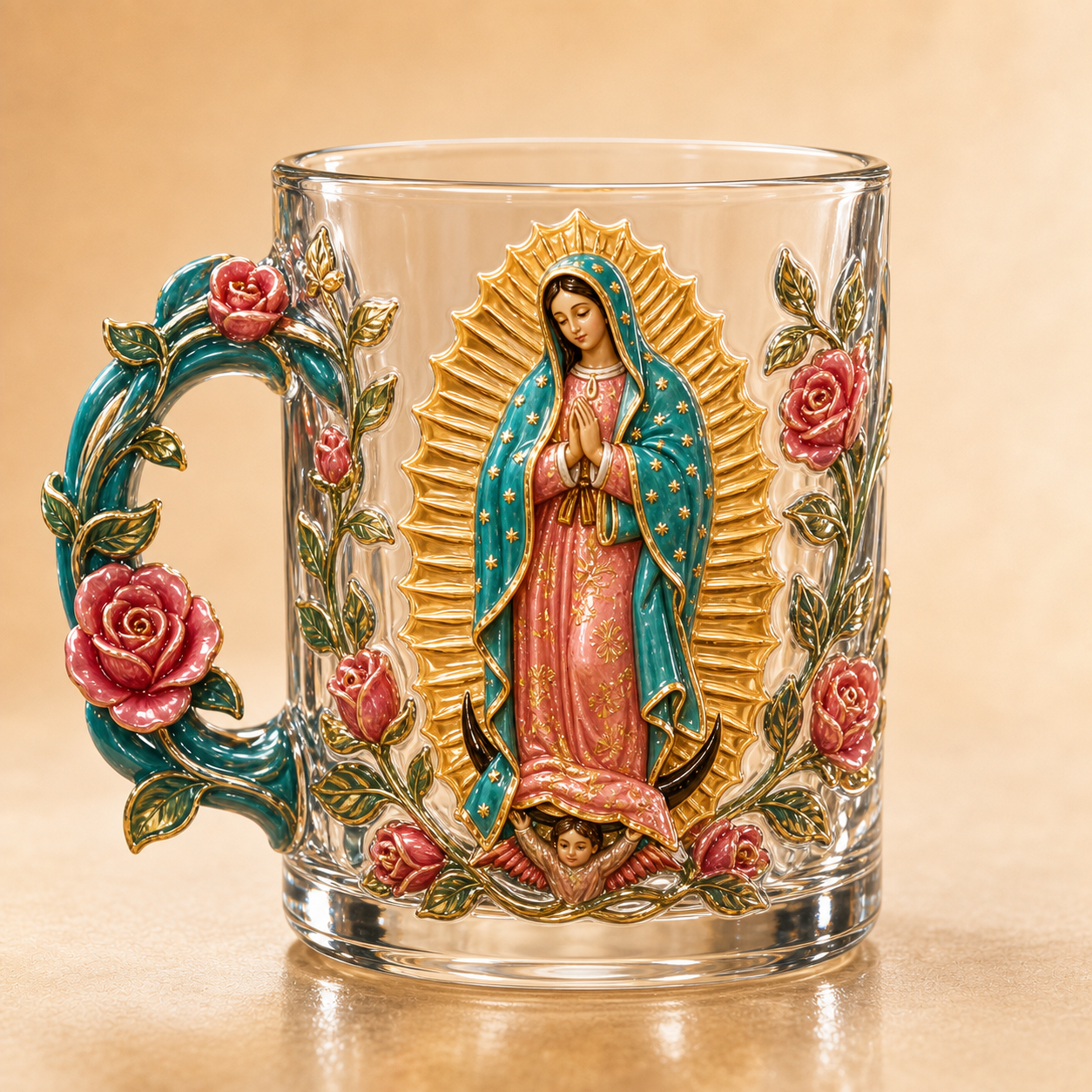 3D Christian Glass Mug – Jesus & Virgin Mary Faith Gift for Mom, Grandma & Believers