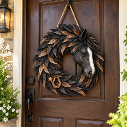 Rustic Horse Head Wreath – Western Farmhouse Wall & Door Decor