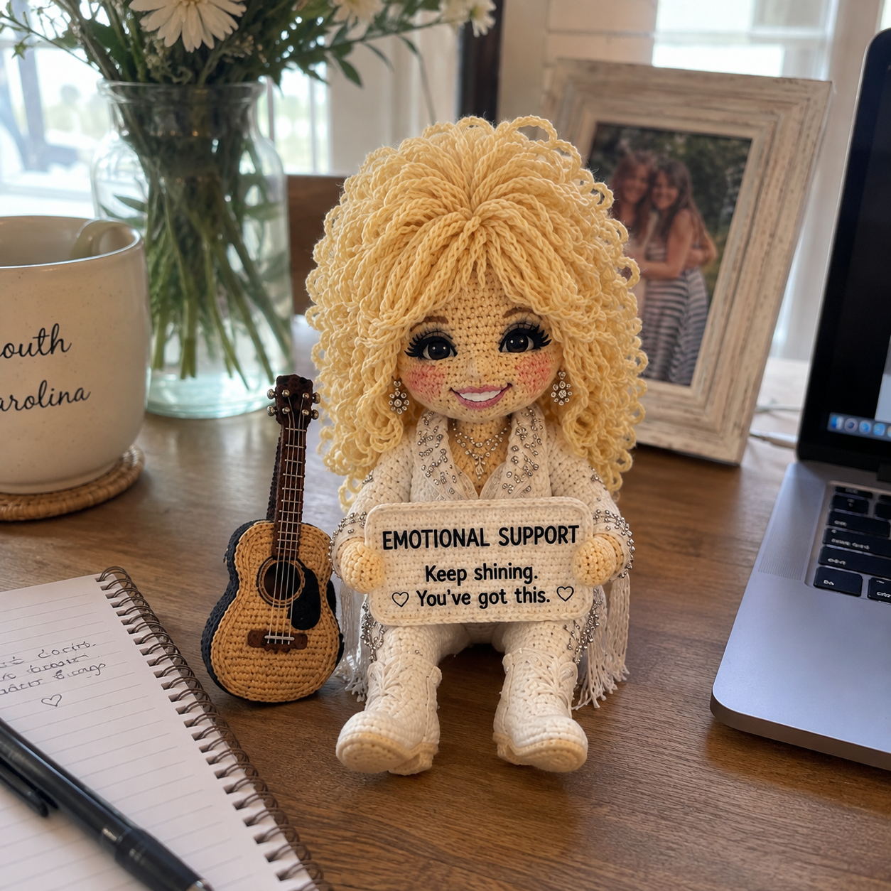 Little Emotional Support Friend – Handmade Crochet Encouragement Doll with Mini Guitar