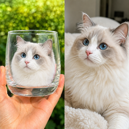 Real Pet-Inspired Cat Portrait Glass – 6 Adorable Lifelike Kitty Designs