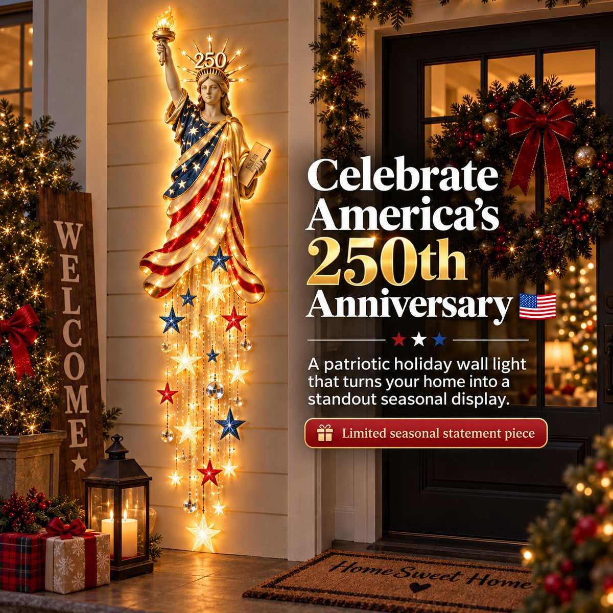 🇺🇸🗽 Liberty 250 Starfall Wall Glow – Patriotic Anniversary Lighted Keepsake
