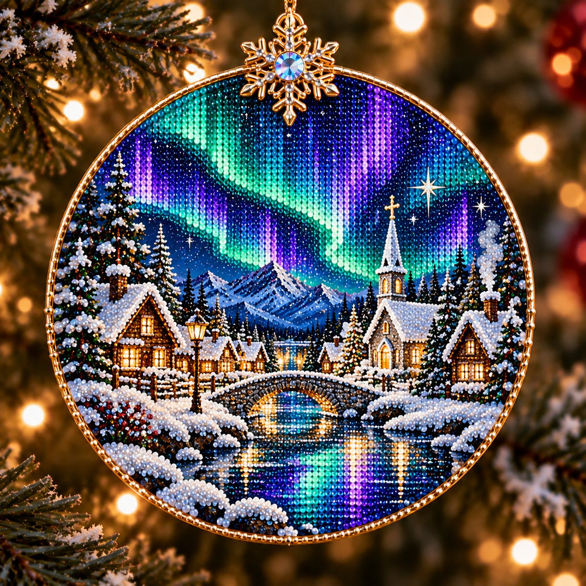 🌌 14-Day Aurora Diamond Painting Advent Calendar – DIY Wooden Christmas Ornament Kit