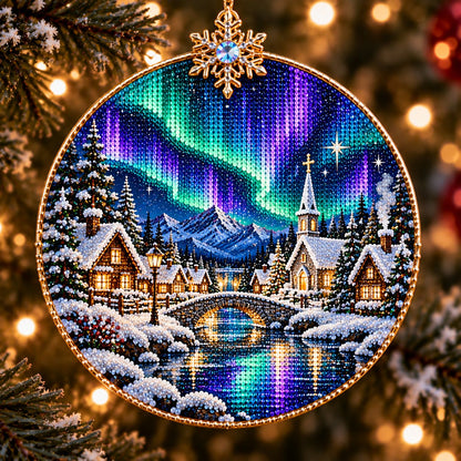 🌌 14-Day Aurora Diamond Painting Advent Calendar – DIY Wooden Christmas Ornament Kit