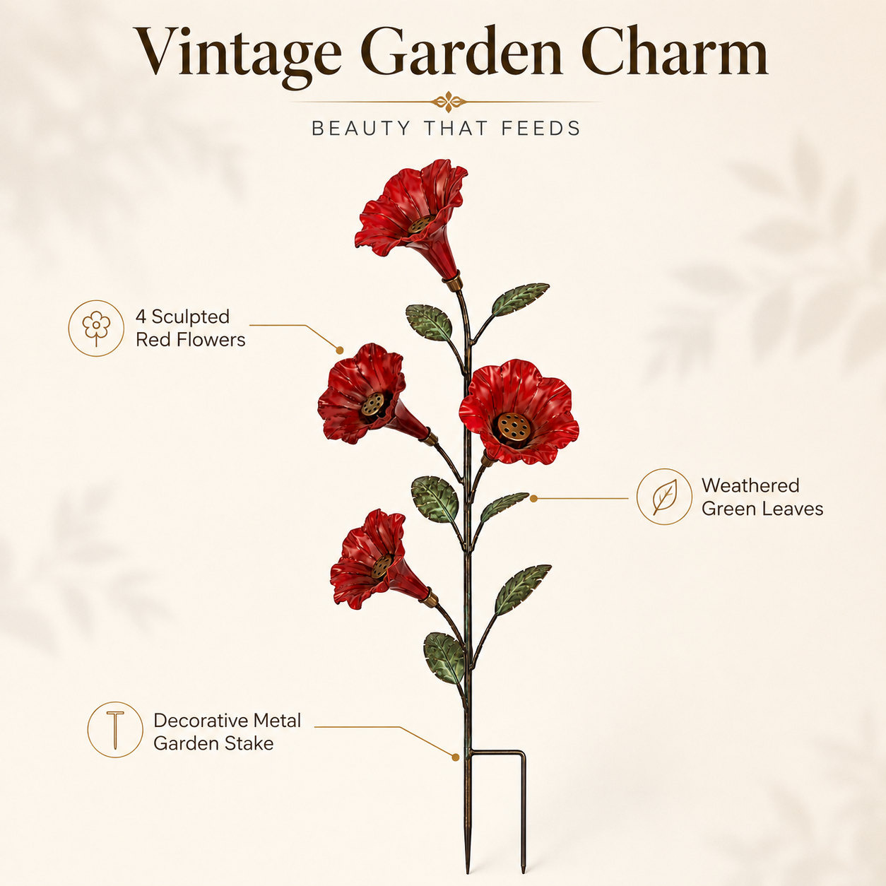 Vintage Red Flower Hummingbird Feeder Garden Stake