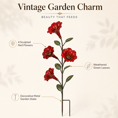Vintage Red Flower Hummingbird Feeder Garden Stake