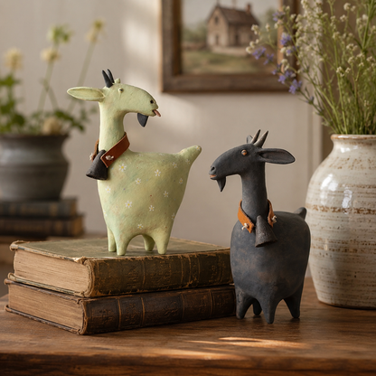 Whimsical Farmhouse Goat Figurines Set of 2