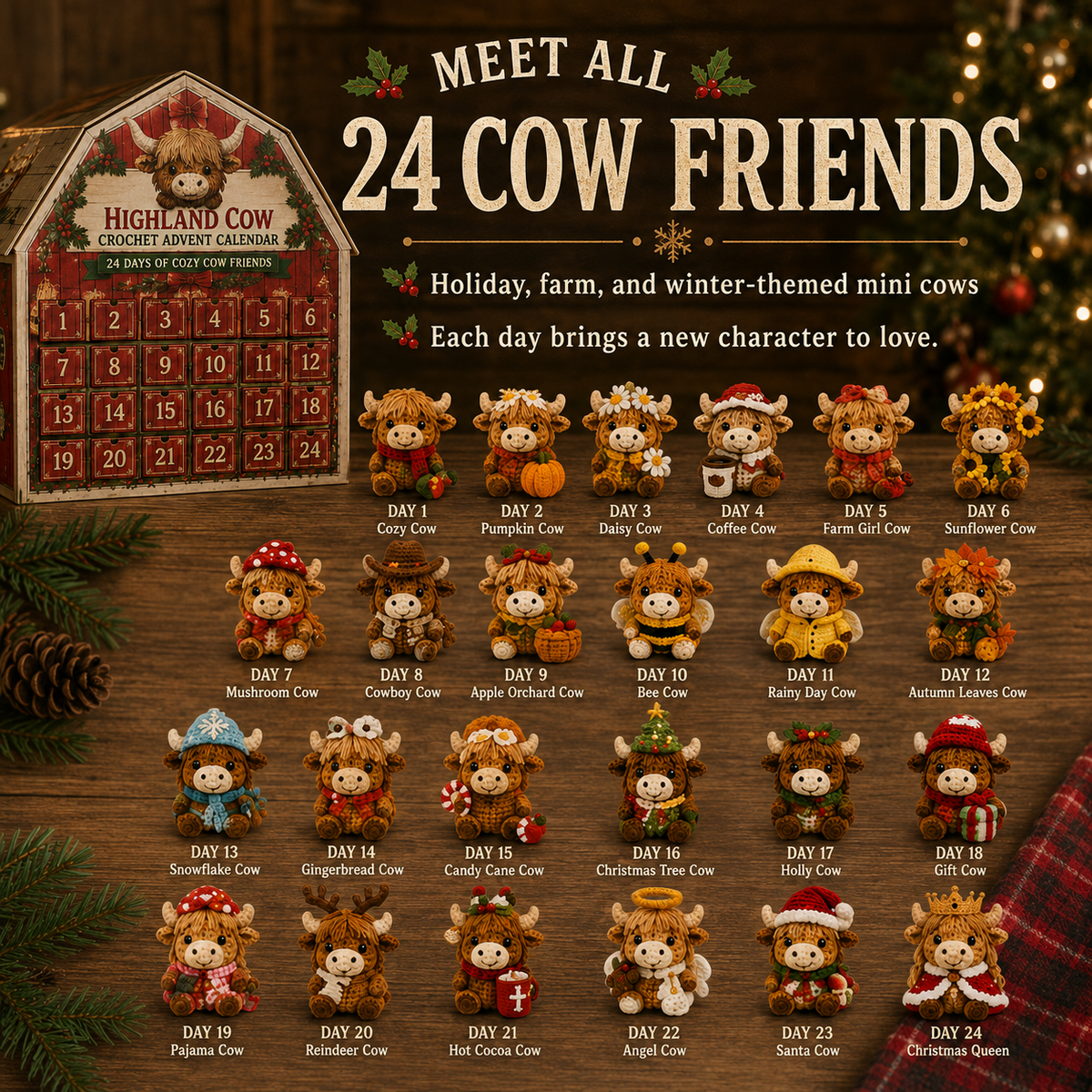 24 Highland Cow Characters