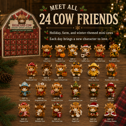 2026 Highland Cow Crochet Advent Calendar – 24 Days of Cozy Cow Friends