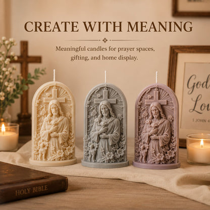 ⏳ Last Day 49% OFF ✝️ 2-Piece Good Shepherd Jesus 3D Candle Mold Set | Sculpted Cross, Lamb & Floral Relief for Faith-Inspired Handmade Candles 🕯️✨
