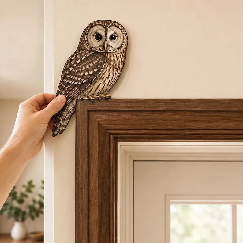 🦉🌿 Watchful Woodland Owl Perch – Charming Doorway & Shelf Corner Decor
