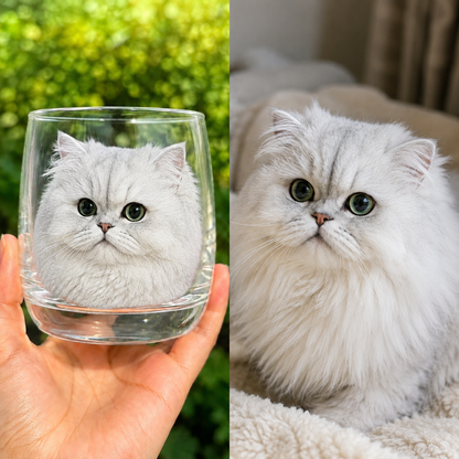 Real Pet-Inspired Cat Portrait Glass – 6 Adorable Lifelike Kitty Designs
