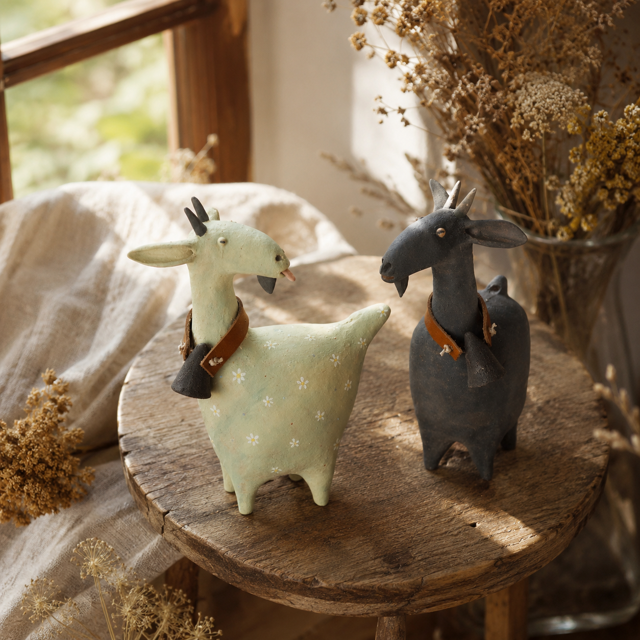Whimsical Farmhouse Goat Figurines Set of 2