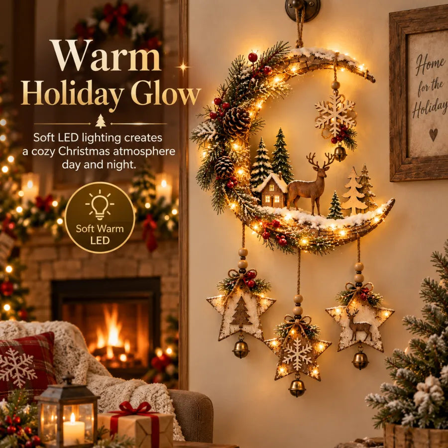 Lighted Rustic Christmas Crescent Moon Wall Decor
