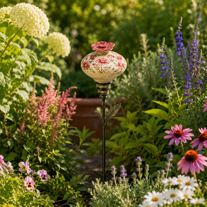 Vintage Ceramic Hummingbird Feeder Garden Stake