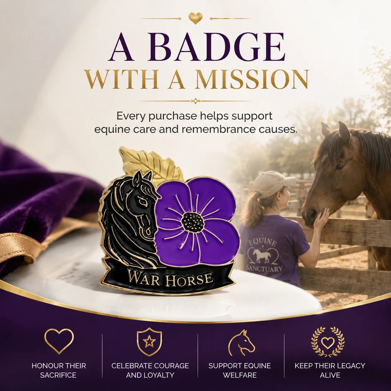 🎁 Limited Edition War Horse Purple Poppy 111th Anniversary Remembrance Brooch