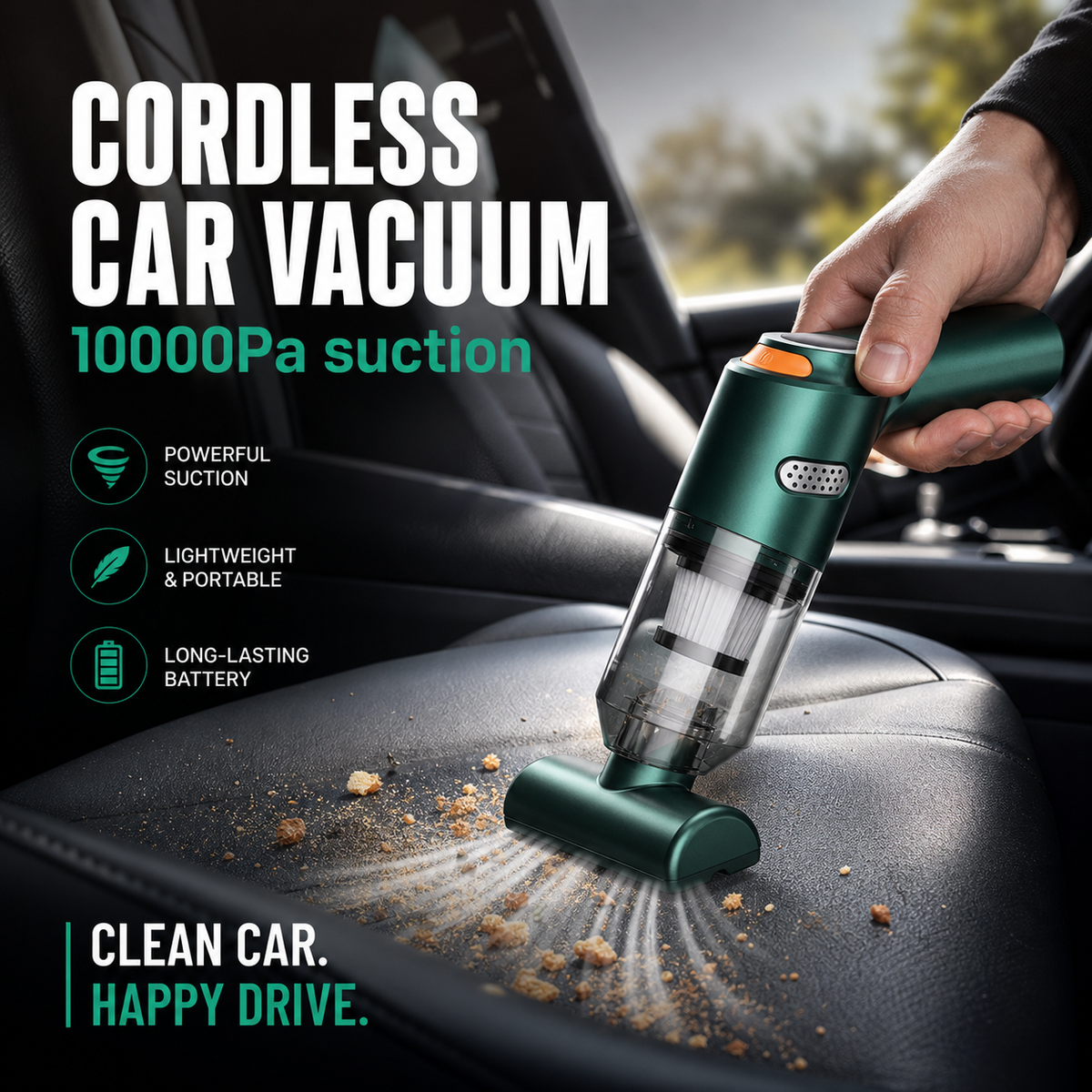 ⏰50% OFF – LAST CHANCE⏰ Cordless Car Vacuum – 10000Pa Suction, 4000mAh – 30-Min Runtime, Washable HEPA – Includes Nozzles & Cleaning Cloth! 🔥
