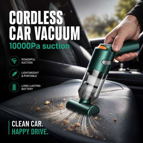 ⏰50% OFF – LAST CHANCE⏰ Cordless Car Vacuum – 10000Pa Suction, 4000mAh – 30-Min Runtime, Washable HEPA – Includes Nozzles & Cleaning Cloth! 🔥