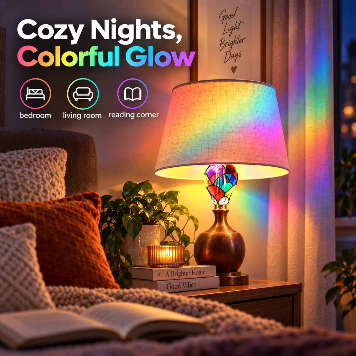 Stained Glass Rainbow LED Bulb – Colorful Ambient Mood Light for Any Lamp