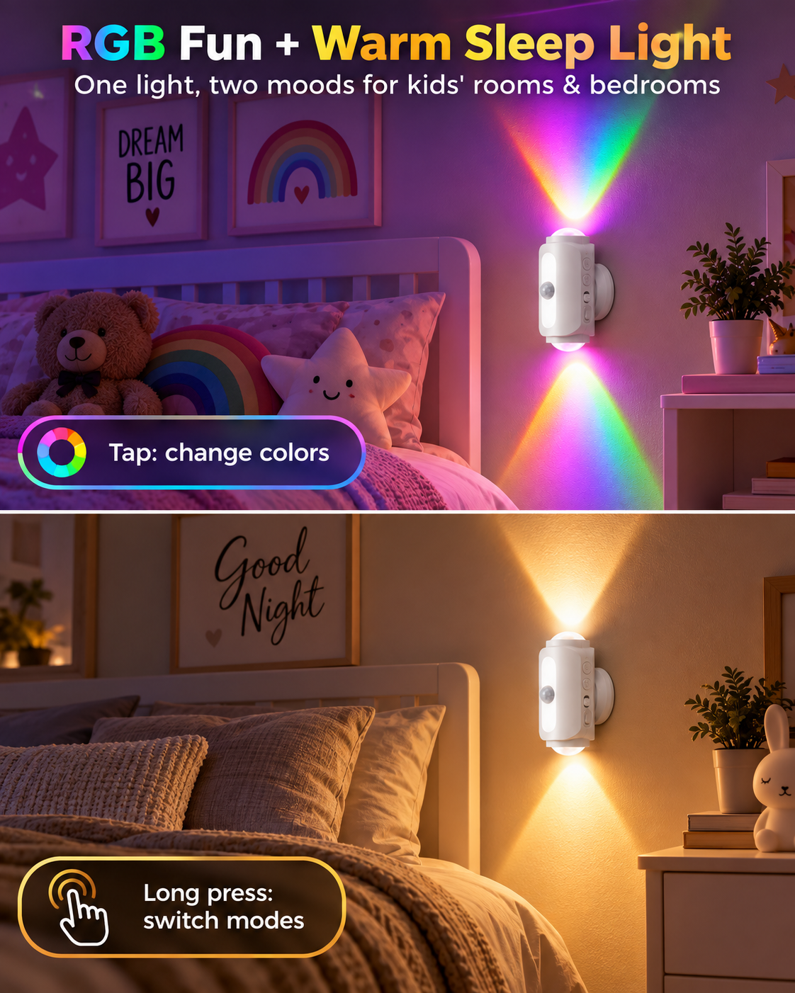 Smart Motion Sensor Wall Light – Rechargeable RGB & Warm Light