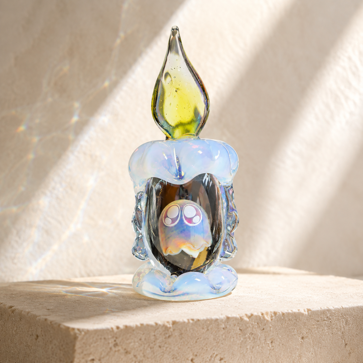 🕯 Tiny Ghost in a Glass Candle – Sun-Catching Collectible Figurine