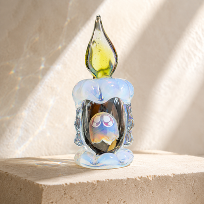 🕯 Tiny Ghost in a Glass Candle – Sun-Catching Collectible Figurine
