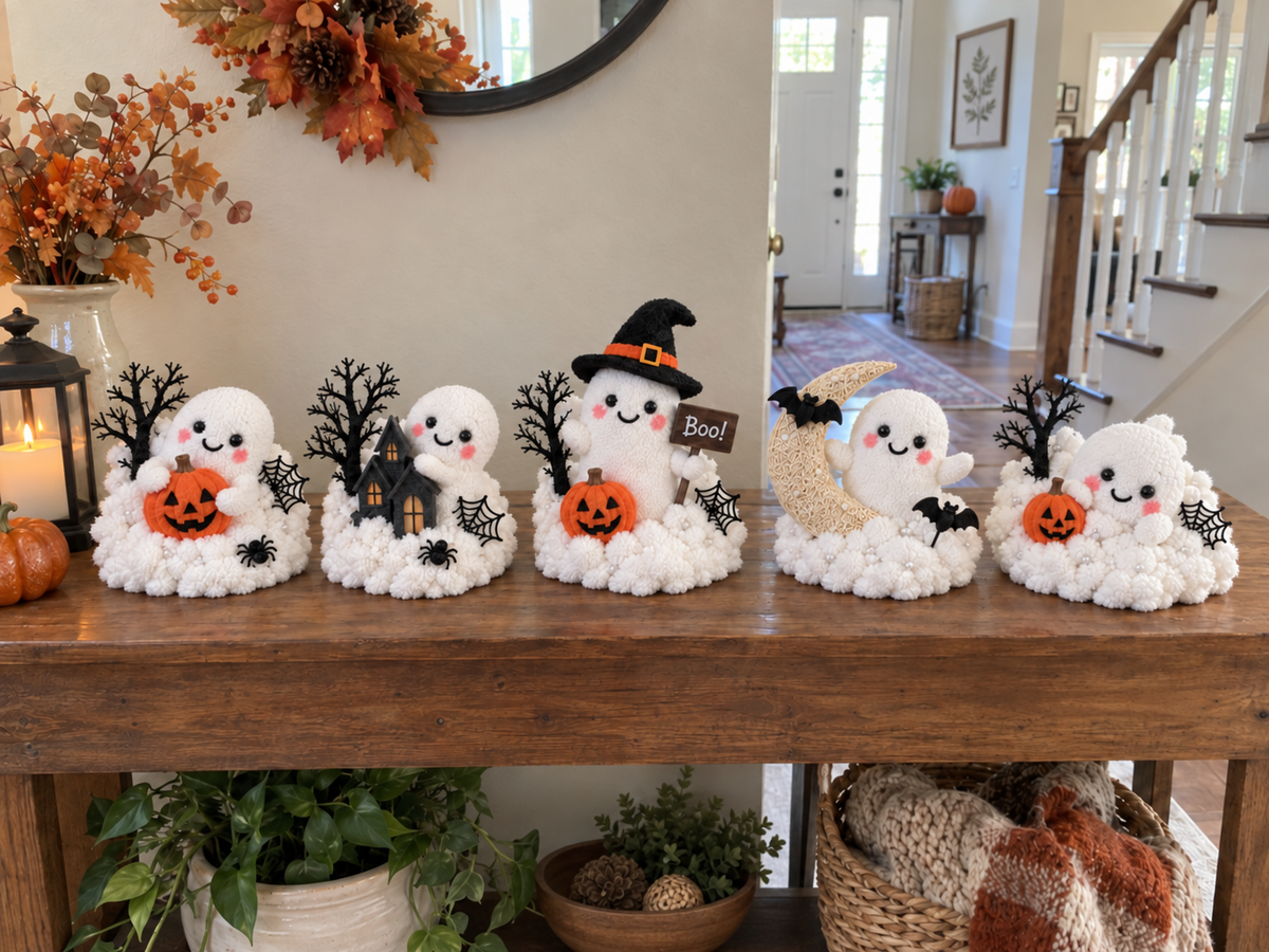 Whimsical Halloween Ghost Decor – Cute Staircase & Tabletop Display