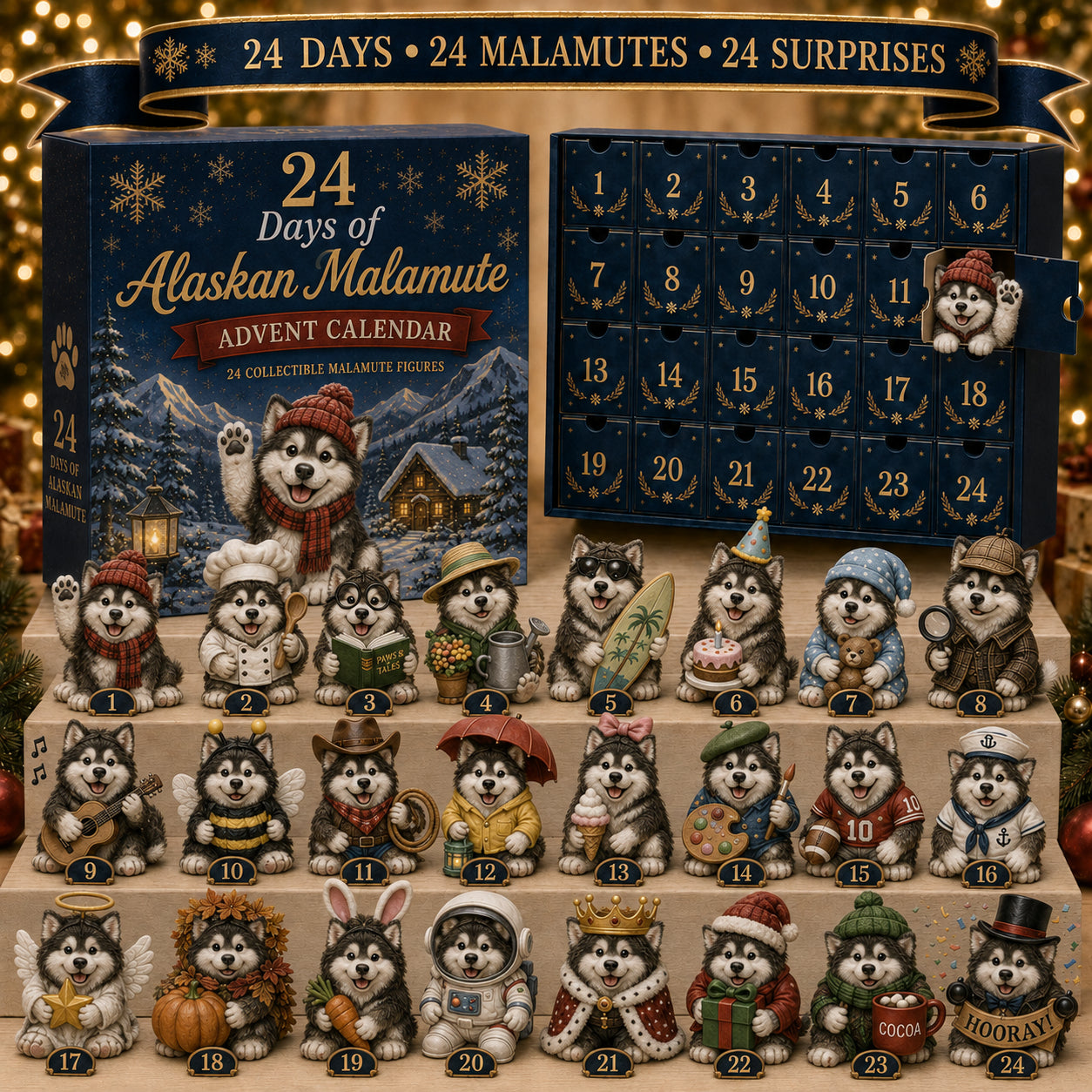 🔥49% Off Last Day -24 Days of Alaskan Malamute Advent Calendar – 24 Unique Dog Collectible Figures
