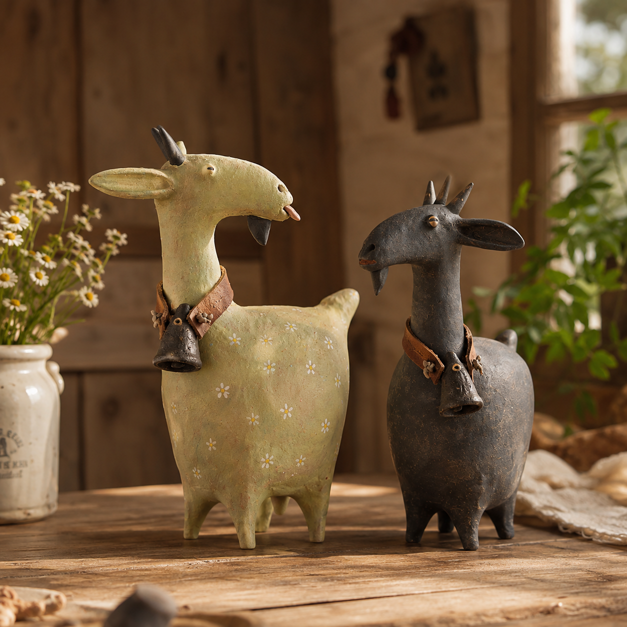 Whimsical Farmhouse Goat Figurines Set of 2