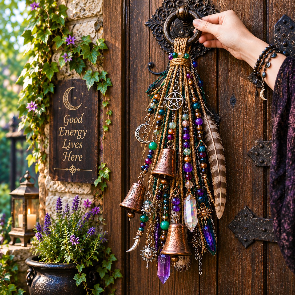 🔮Witchy Door Charm | Bells, Crystals & Celestial Hanging Decor