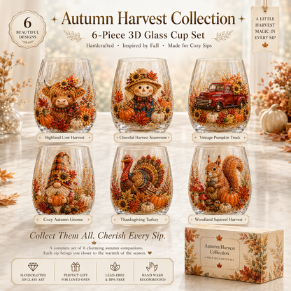 🍂✨Autumn Harvest 3D Glass Cup Gift Set – 6 Festive Designs