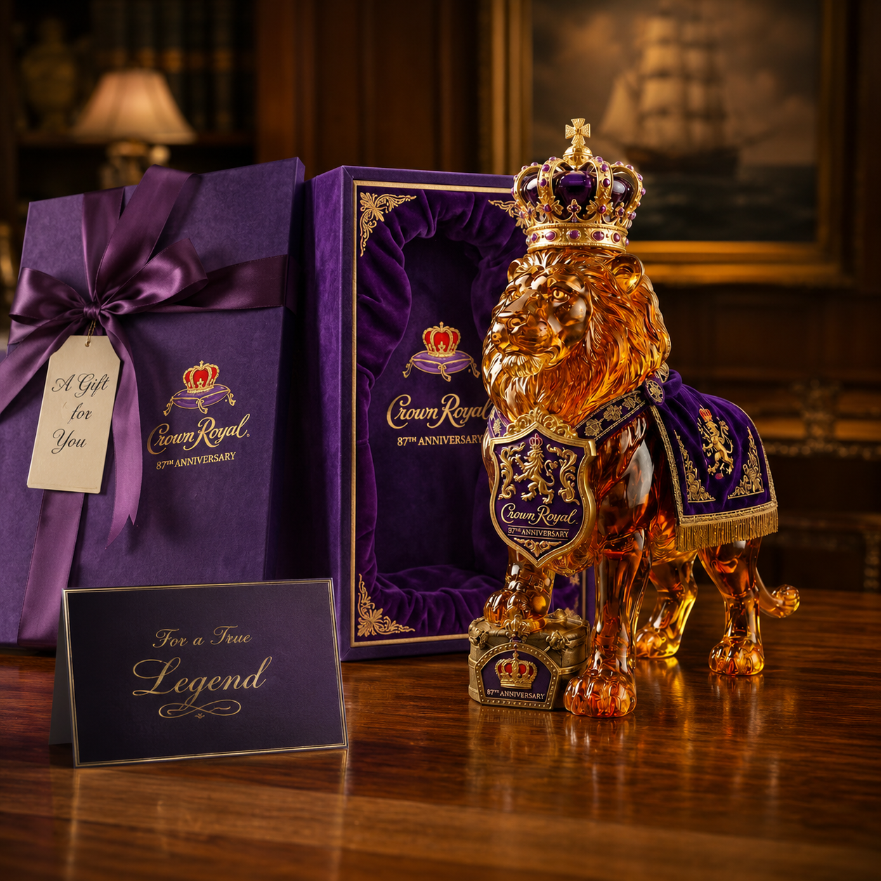 👑Crown 87th Anniversary Royal Lion Whiskey Bottle
