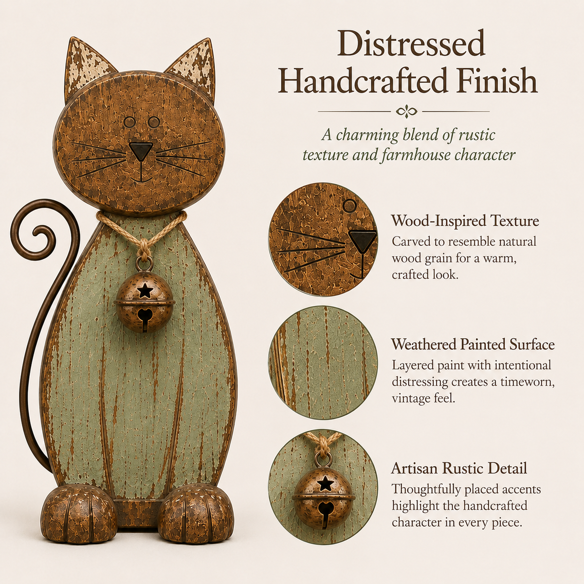 Close-up details of the distressed finish and rustic texture