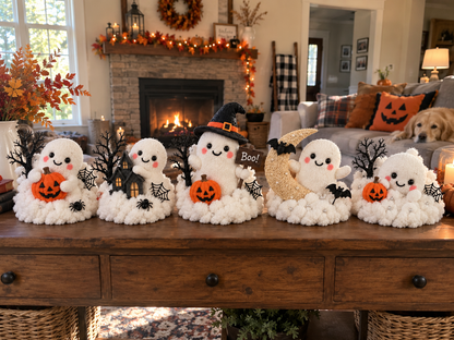 Whimsical Halloween Ghost Decor – Cute Staircase & Tabletop Display