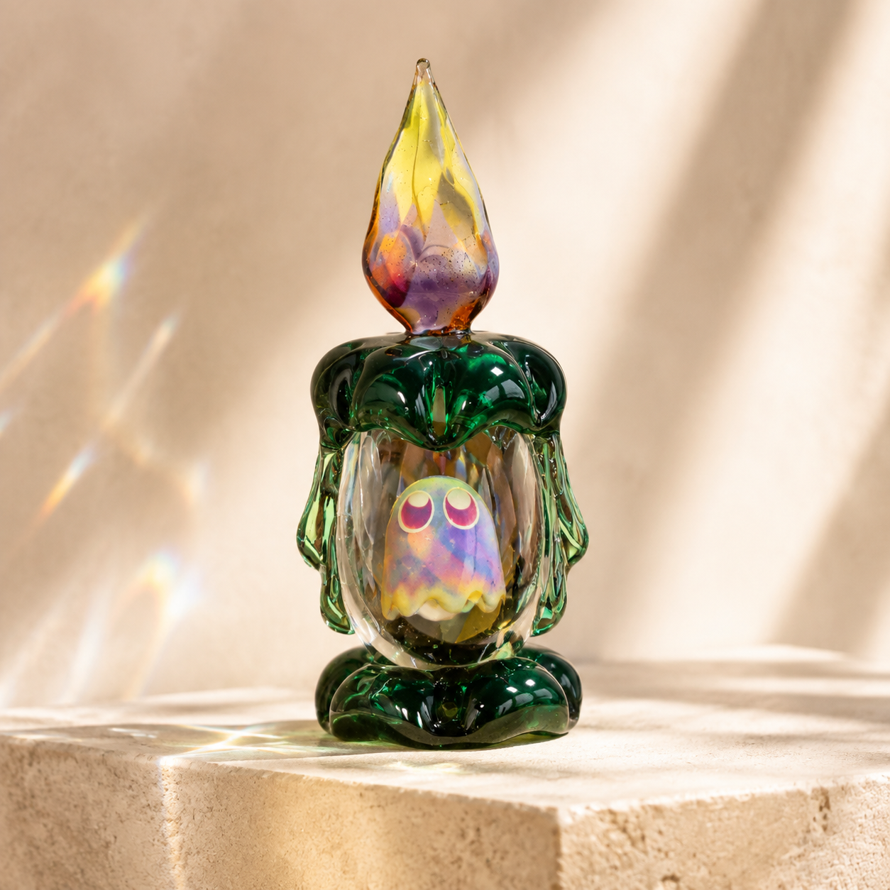 🕯 Tiny Ghost in a Glass Candle – Sun-Catching Collectible Figurine
