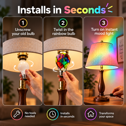 Stained Glass Rainbow LED Bulb – Colorful Ambient Mood Light for Any Lamp