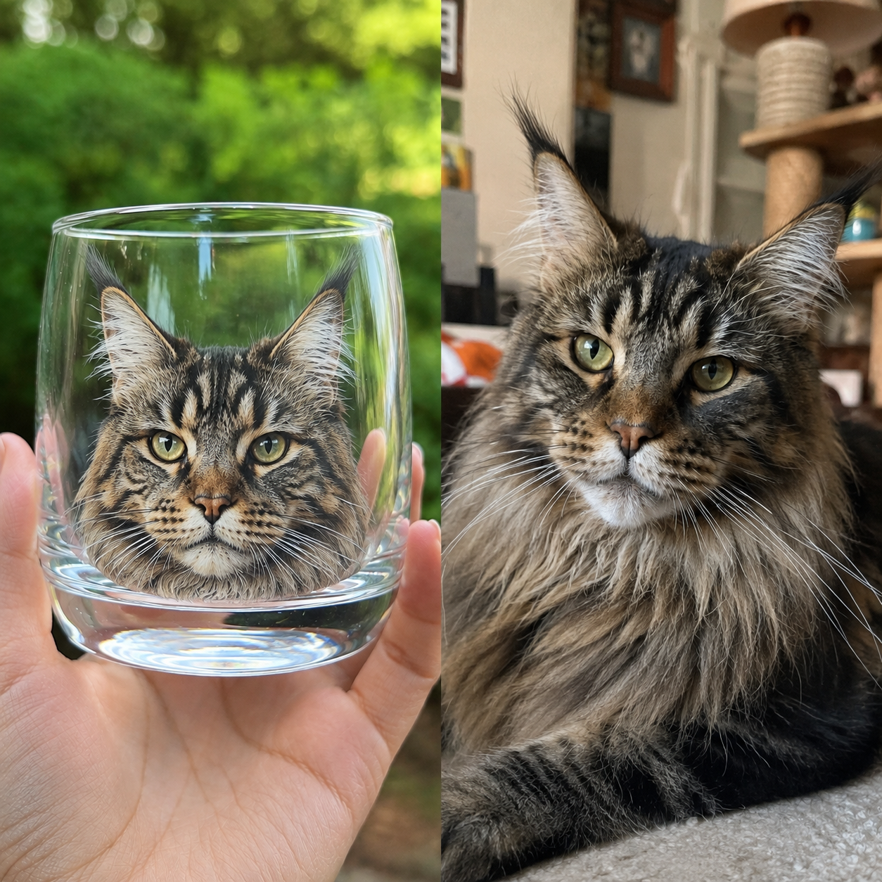 Real Pet-Inspired Cat Portrait Glass – 6 Adorable Lifelike Kitty Designs