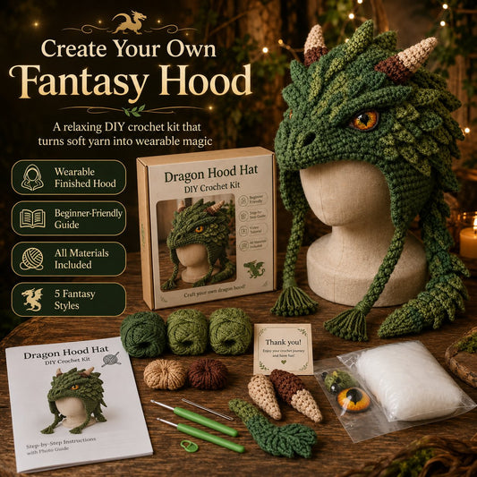 🧶✨ Fantasy Hood Hat DIY Crochet Kit | Premium Soft Yarn Materials with Step-by-Step Guide DIY Handmade Wearable Character Hood 🎭✨