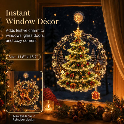🎄🪟 Festive Glow Window Ornament – Suction-Cup Christmas Light with Layered Holiday Design