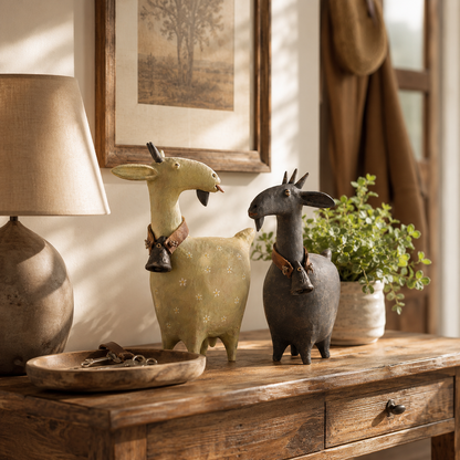 Whimsical Farmhouse Goat Figurines Set of 2
