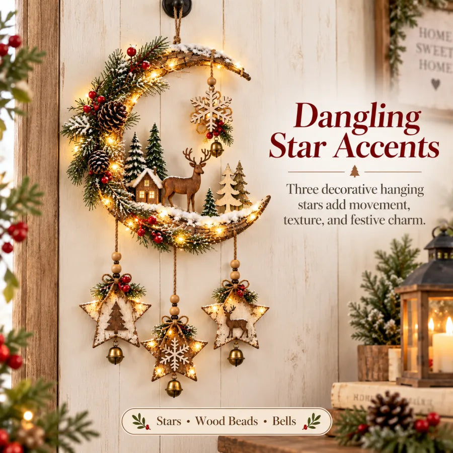 Lighted Rustic Christmas Crescent Moon Wall Decor