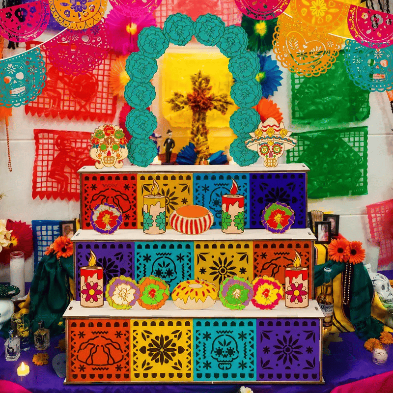 Day of the Dead Wooden Altar Display Set | 💕Death is not the end of life, forgetting is