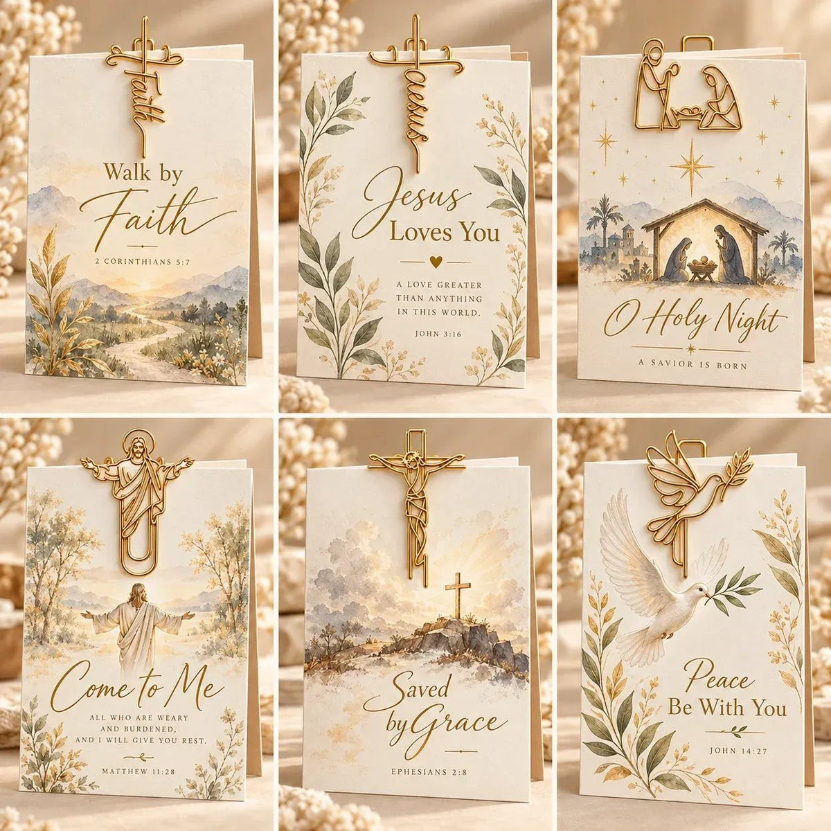 ✝️Faith-Inspired Christian Greeting Cards with Gold Scripture Paper Clips