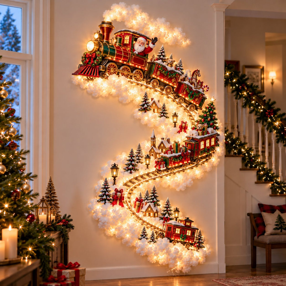 Christmas trail wall light in a festive home