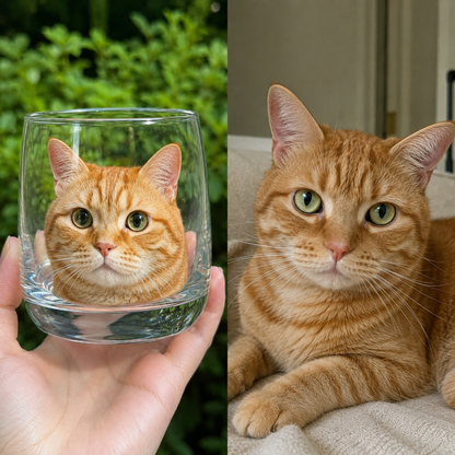 Real Pet-Inspired Cat Portrait Glass – 6 Adorable Lifelike Kitty Designs
