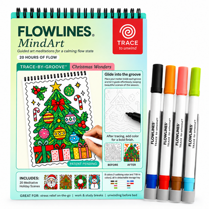 Trace-By-Groove Guided Flow Art Coloring Pad with Double-Sided Markers