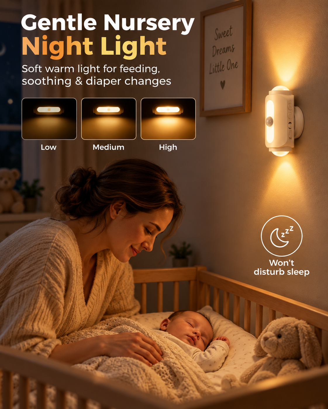 Gentle warm nursery night light