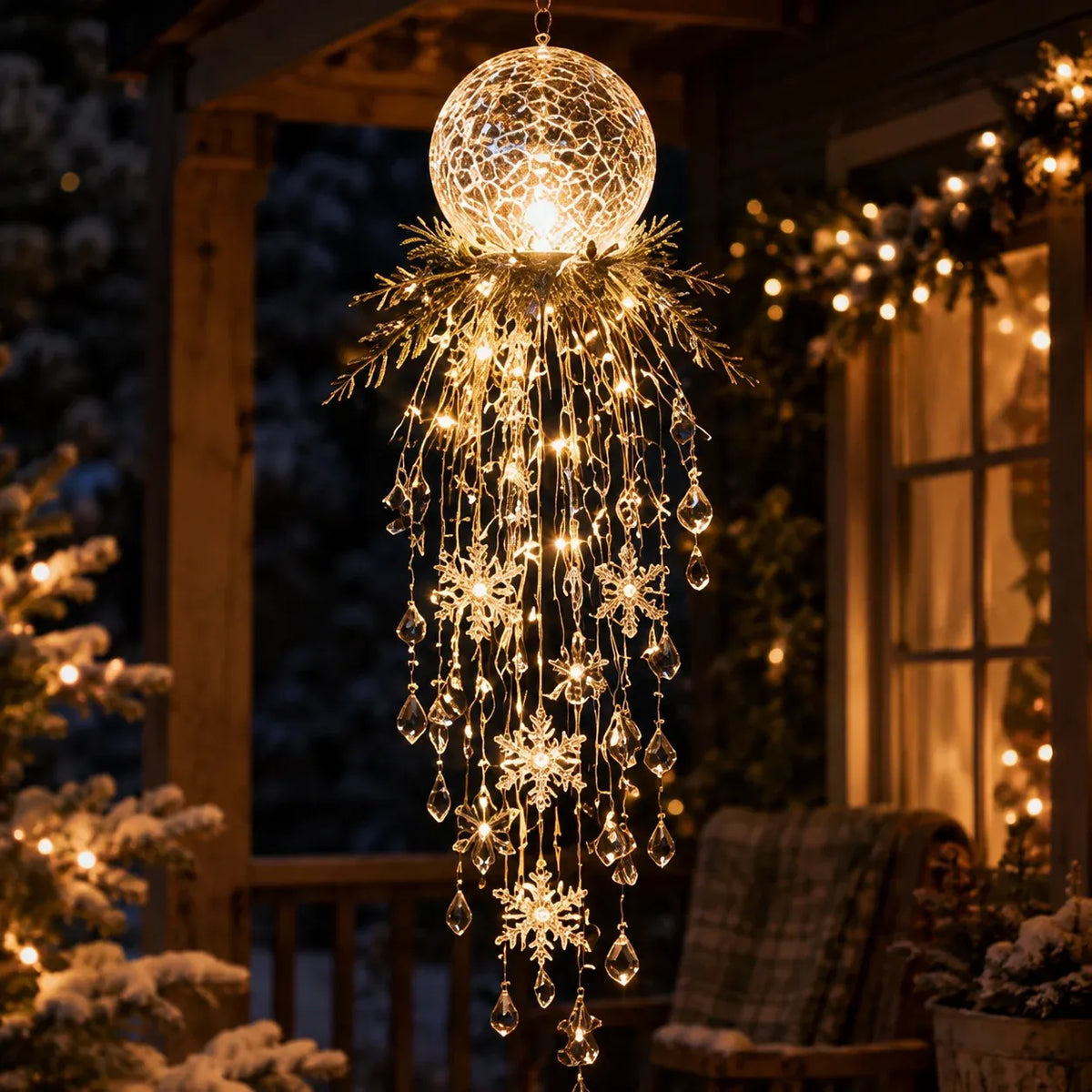 ✨❄️Crystal Cascade Christmas Light™ – Hanging Snowflake & Crystal LED Porch Décor