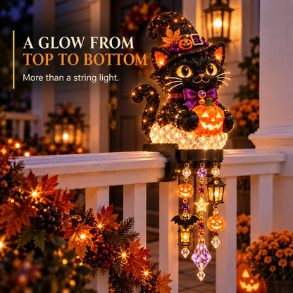 🎃 Halloween-Kaskadenlichter für Veranda & Geländer – Kürbis, Hexe, Geist & schwarze Katze