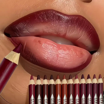 💄12Pcs Matte Lip Liner With Sharpener Set Waterproof Smudgeproof Precise Contour Lipstick Pens 🖌️